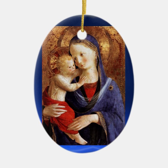 VIRGIN WITH CHILD  ,Blue Sapphire Ceramic Ornament (Front)