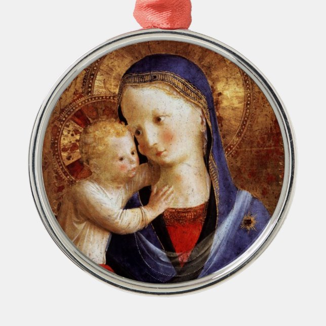 VIRGIN WITH CHILD  ,Blue Sapphire Gem Christmas Metal Ornament (Front)