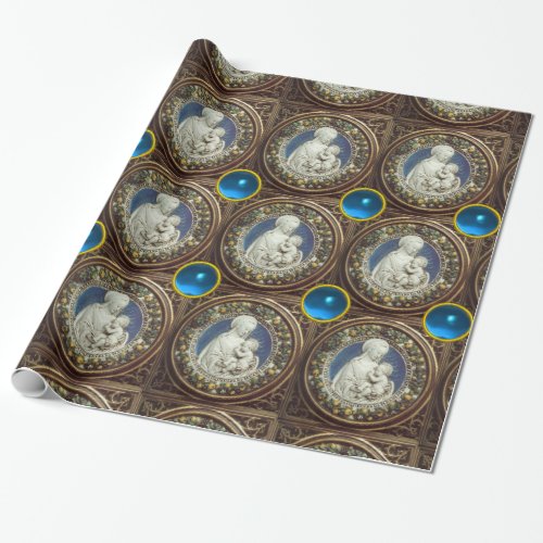 VIRGIN WITH CHILD Blue Sapphire Gemstones Wrapping Paper