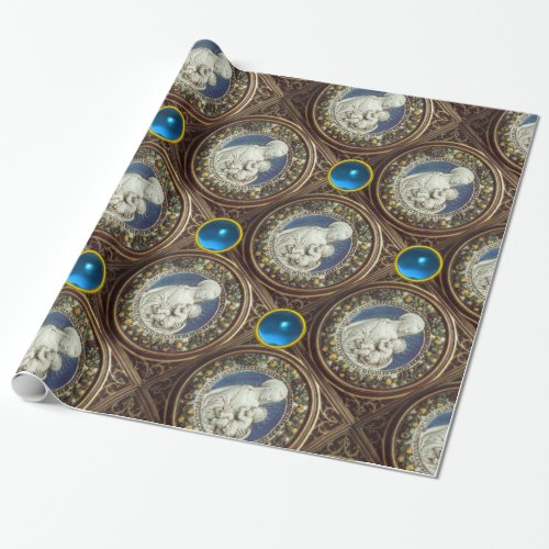 VIRGIN WITH CHILD Blue Sapphire Gemstones Wrapping Paper