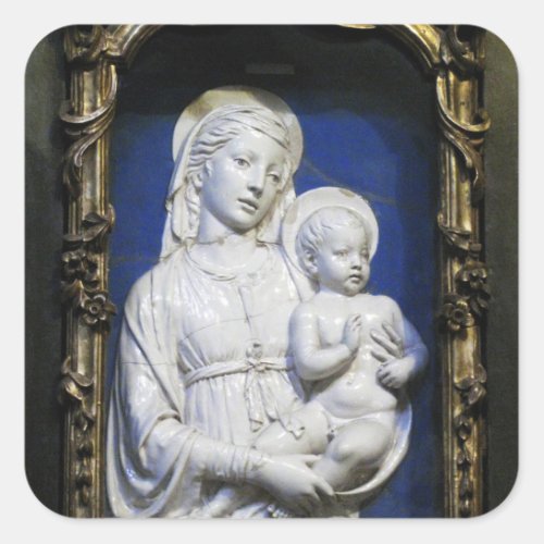 VIRGIN WITH CHILD Blue White Christmas Square Sticker