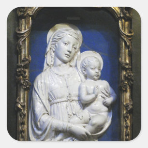 VIRGIN WITH CHILD ,Blue White Christmas Square Sticker
