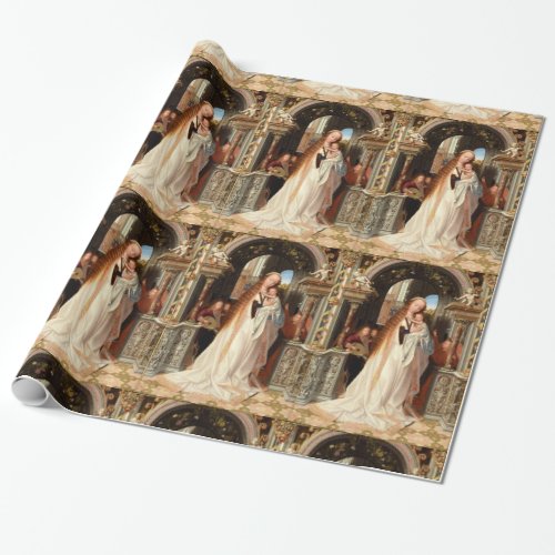 VIRGIN WITH CHILD MUSICAL ANGELS CHRISTMAS WRAPPING PAPER