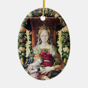 VIRGIN WITH CHILD , Parchment Ceramic Ornament