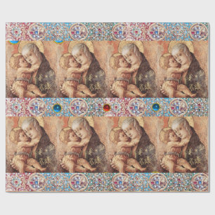VIRGIN WITH CHILD ,RED BLUE GEMSTONES,WHITE PEARLS WRAPPING PAPER
