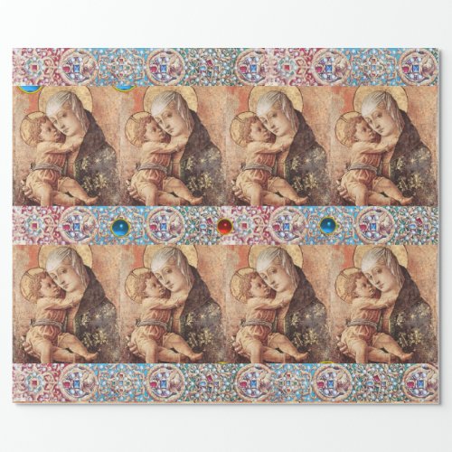 VIRGIN WITH CHILD RED BLUE GEMSTONESWHITE PEARLS WRAPPING PAPER