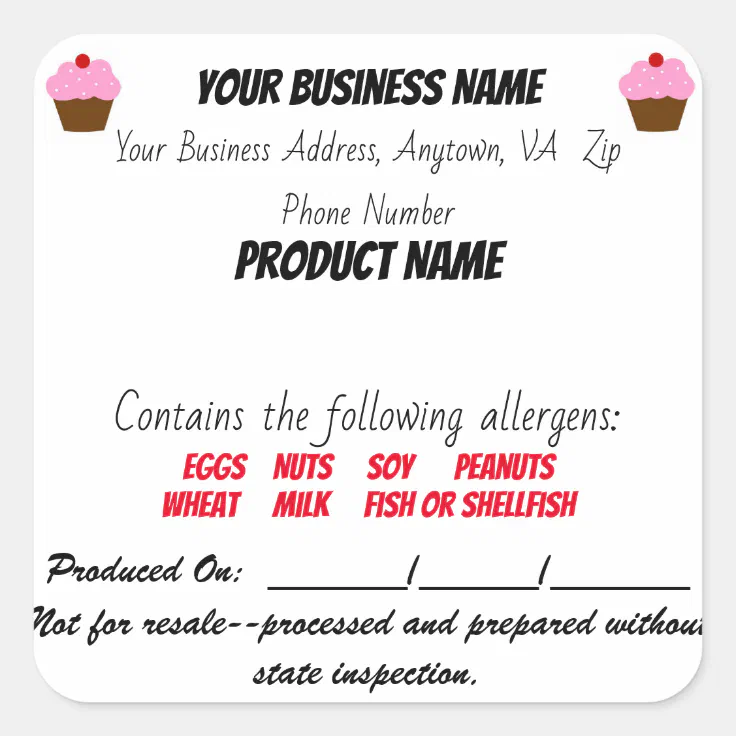 Virgina Cottage Law Food label sticker home baker | Zazzle