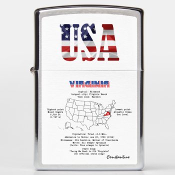 Virginia American State On A Map And Useful Info Zippo Lighter by DigitalSolutions2u at Zazzle