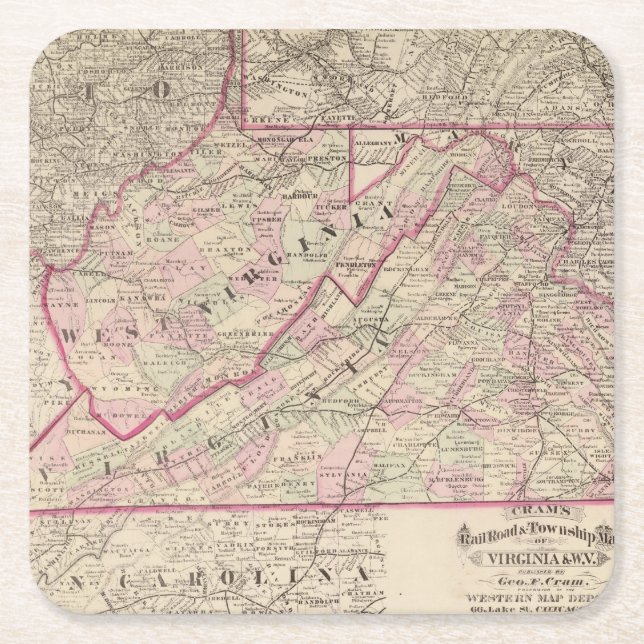 Virginia and West Virginia Square Paper Coaster (Front)