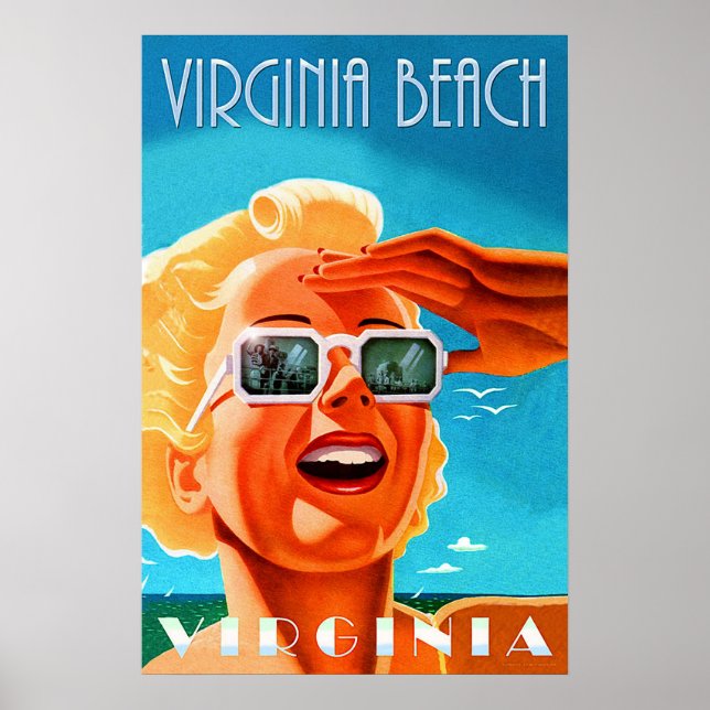Virginia beach, blond sunglasses woman, vintage poster (Front)