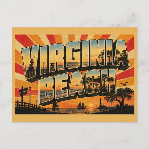 Virginia Beach Boardwalk Ocean Forest Art Postcard