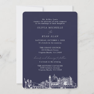 Virginia Beach Church Wedding Two Location Navy Invitation