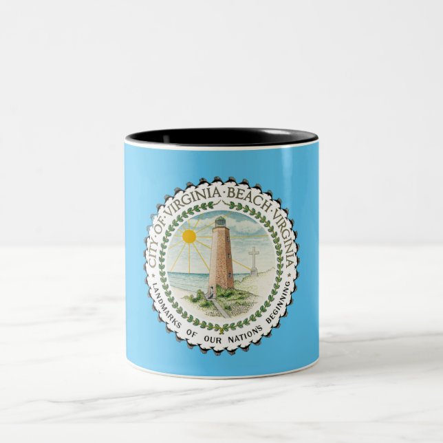 Virginia Beach city flag Two-Tone Coffee Mug (Center)