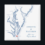 Virginia Beach Destination Wedding Favor Magnet<br><div class="desc">Quick and Easy ordering! These Virginia Beach,  VA map magnets make great Virginia wedding favors to include in your VA Beach destination wedding welcome bags. Move the heart by clicking "Edit Using design tool" under "Personalize". Featuring a map of Chesapeake Bay with Artwork by Coastal Map Designs</div>