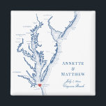 Virginia Beach Destination Wedding Favor Magnet<br><div class="desc">Quick and Easy ordering! These Virginia Beach,  VA map magnets make great Virginia wedding favors to include in your VA Beach destination wedding welcome bags. Move the heart by clicking "Edit Using design tool" under "Personalize". Featuring a map of Chesapeake Bay with Artwork by Coastal Map Designs</div>