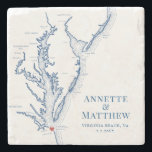 Virginia Beach Destination Wedding Favor Stone Coaster<br><div class="desc">These elegant Chesapeake Bay map stone coasters are the perfect gift for newlyweds who love Virginia Beach, VA, or as gifts for your wedding party or Virginia destination wedding favors for your guests. This coaster has a heart over Virginia Beach and the map includes the coast of New Jersey, Delaware,...</div>