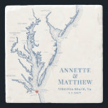 Virginia Beach Destination Wedding Favor Stone Coaster<br><div class="desc">These elegant Chesapeake Bay map stone coasters are the perfect gift for newlyweds who love Virginia Beach, VA, or as gifts for your wedding party or Virginia destination wedding favors for your guests. This coaster has a heart over Virginia Beach and the map includes the coast of New Jersey, Delaware,...</div>
