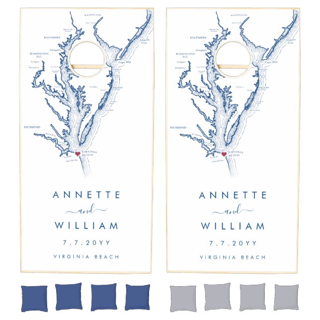 Virginia Beach Elegant Modern Minimalist Wedding Cornhole Set (Set)