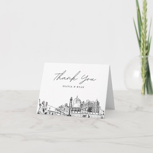 Virginia Beach Skyline Sketch Blank Thank You Card (Front)
