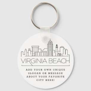 Virginia Beach Stylized Skyline   Custom Slogan Keychain