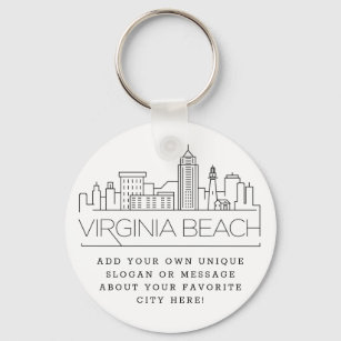 Virginia Beach Stylized Skyline   Custom Slogan Keychain