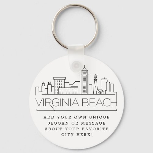 Virginia Beach Stylized Skyline  Custom Slogan Keychain