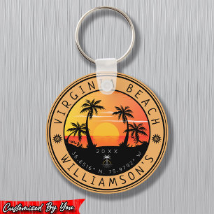 Virginia Beach USA Retro Sunset Souvenirs 60s Keychain