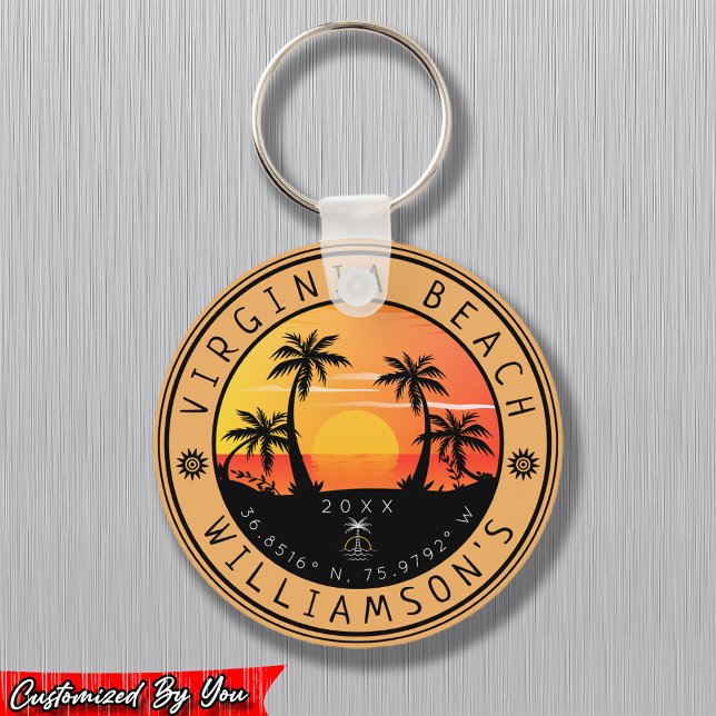 Virginia Beach USA Retro Sunset Souvenirs 60s Keychain (Creator Uploaded)