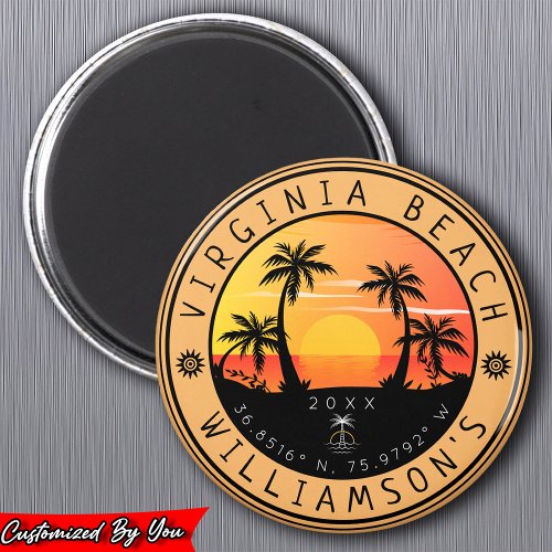 Virginia Beach USA Retro Sunset Souvenirs 60s Magnet