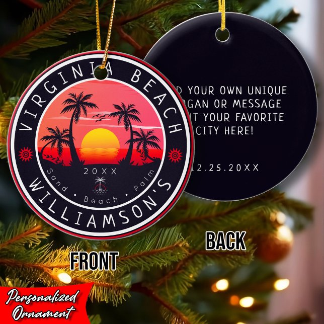 Virginia Beach USA Retro Sunset Souvenirs 80s Ceramic Ornament (Creator Uploaded)