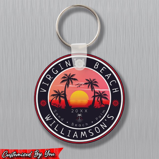 Virginia Beach USA Retro Sunset Souvenirs 80s Keychain (Creator Uploaded)