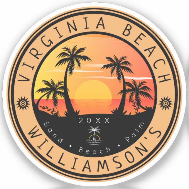 Virginia Beach USA Retro Sunset Souvenirs 80s Sticker (Front)