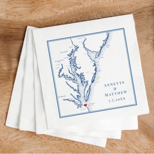 Virginia Beach VA Elegant Navy Blue Map Wedding Napkins