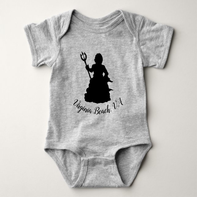 Virginia Beach VA Neptune Sculpture Silhouette Baby Bodysuit (Front)