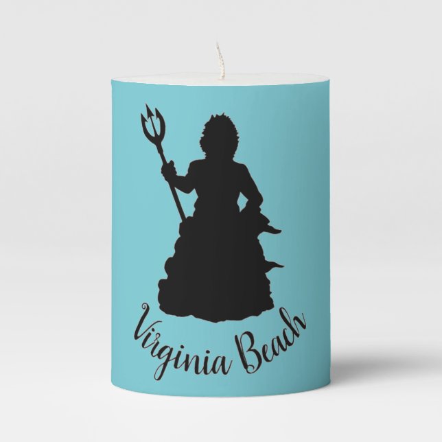 Virginia Beach, VA Neptune Statue Ocean Nautical Pillar Candle (Front)