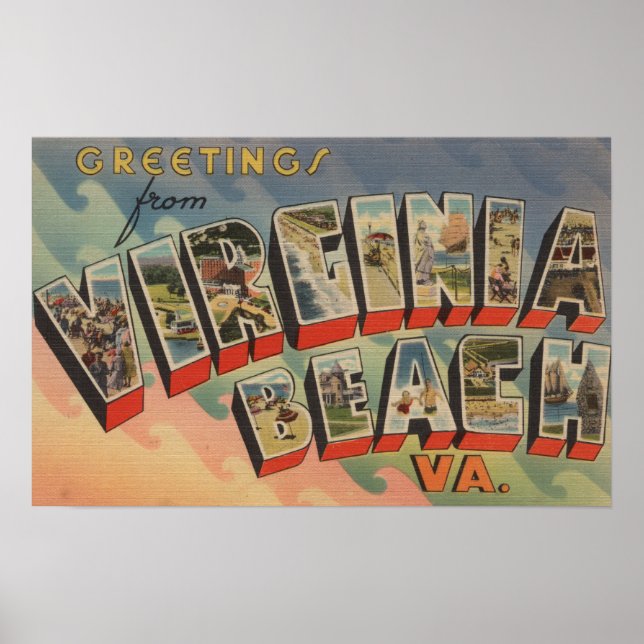 Virginia Beach, Virginia - Large Letter Scenes Poster (Front)