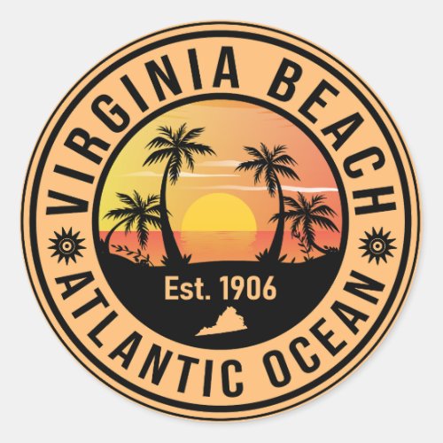 Virginia Beach Virginia Retro Sunset Souvenirs 60s Classic Round Sticker