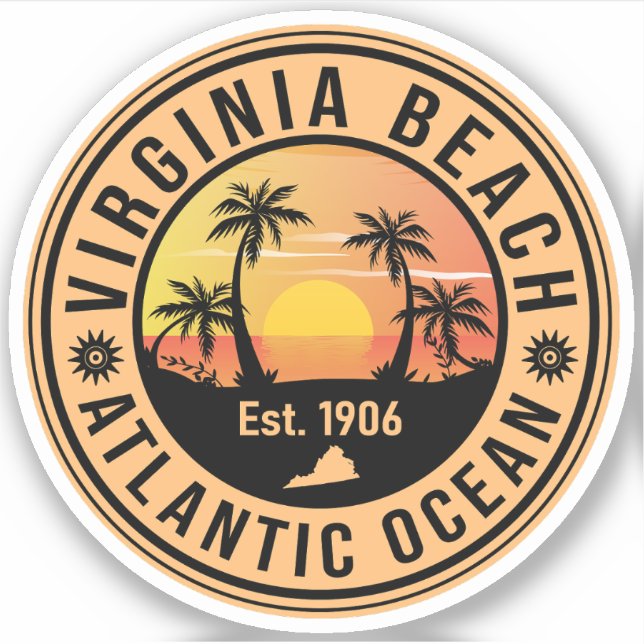 Virginia Beach Virginia Retro Sunset Souvenirs 60s Sticker (Front)