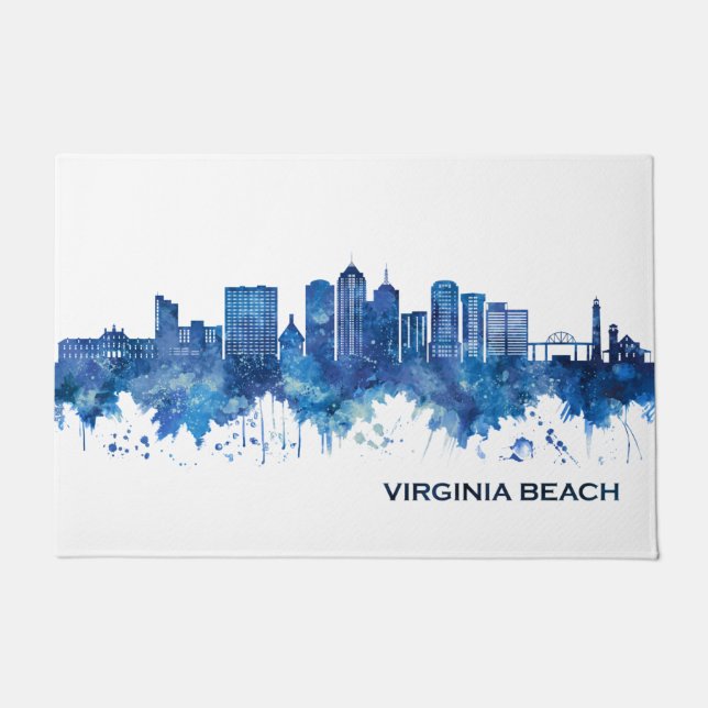Virginia Beach Virginia Skyline Blue Doormat (Front)