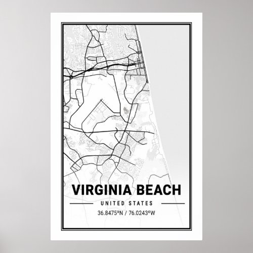 Virginia Beach Virginia USA Travel City Map Poster