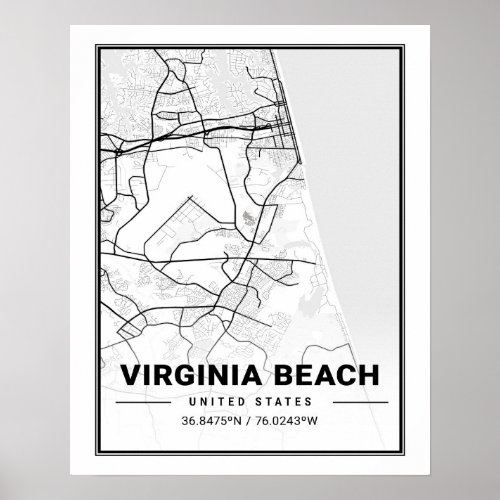 Virginia Beach Virginia USA Travel City Map Poster