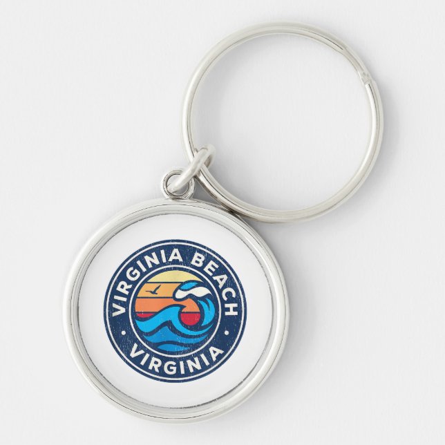 Virginia Beach Virginia VA Vintage Nautical Waves  Keychain (Front)