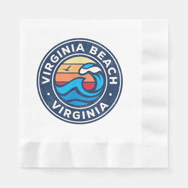 Virginia Beach Virginia VA Vintage Nautical Waves  Napkins (Front)