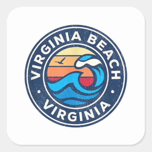 Virginia Beach Virginia VA Vintage Nautical Waves  Square Sticker