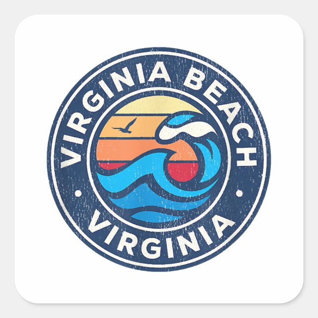 Virginia Beach Virginia VA Vintage Nautical Waves  Square Sticker (Front)