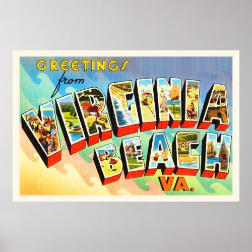 Virginia Beach Virginia VA Vintage Travel Postcard Poster