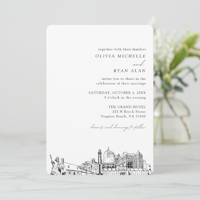 Virginia Beach Wedding Elegant Skyline Invitation (Standing Front)