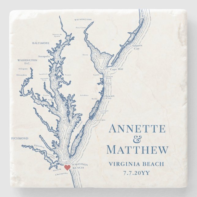 Virginia Beach Wedding Favor Chesapeake Bay  Stone Coaster (Front)