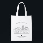 Virginia Beach Wedding | Stylized Skyline Grocery Bag<br><div class="desc">A unique wedding bag for a wedding taking place in the beautiful city of Virginia Beach.  This bag features a stylized illustration of the city's unique skyline with its name underneath.  This is followed by your wedding day information in a matching open lined style.</div>