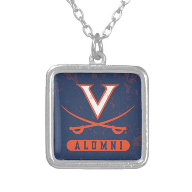 Virginia Cavaliers Alumni Distressed Silver Plated Necklace (Front)